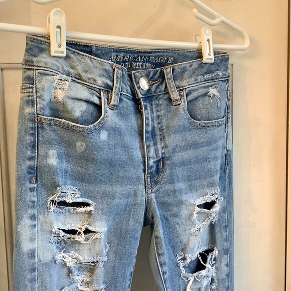 American Eagle Super Stretch Hi-Rise Jeggings DISTRESSED Women's 2 Regular - Picture 1 of 8